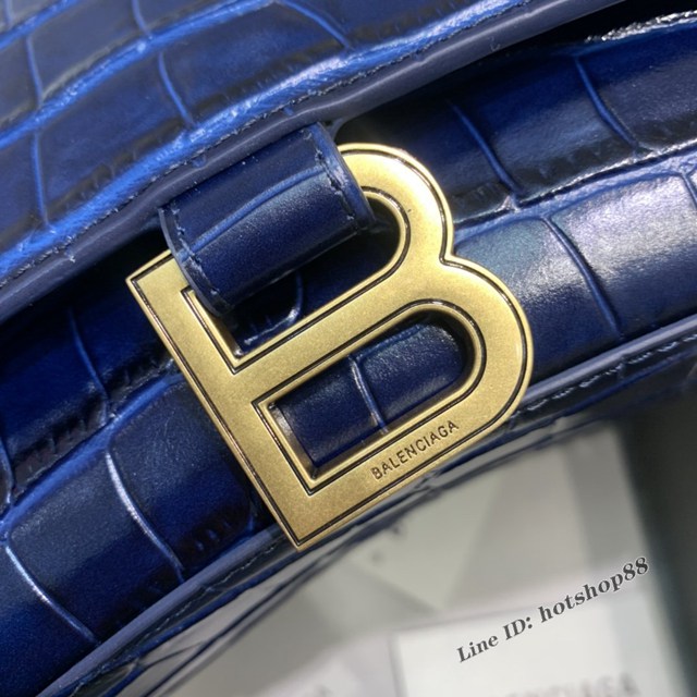 Balenciaga專櫃新款小號手提肩背女包原單沙漏包 巴黎世家海軍藍鱷魚沙漏包 fyj1405